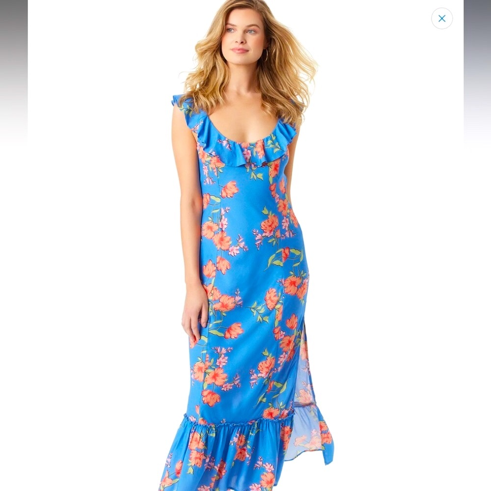 🆕JESSICA SIMPSON RAYA RUFFLE SLEEVE MAXI DRESS.(Sz S)